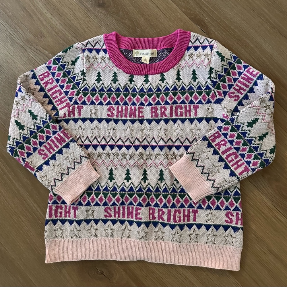 NWT. Tucker and Tate Kids Pink English Shine Fairisle Festive Sweater, Size 3T